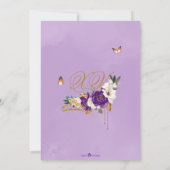 Koninklijk Paars Roos Butterfly Princess Quinceane Kaart (Achterkant)