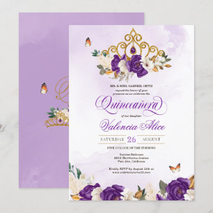 Koninklijk Paars Roos Butterfly Princess Quinceane Kaart