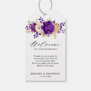 Koninklijk Paars Violet Gold Floral Weduwschap Wel Cadeaulabel