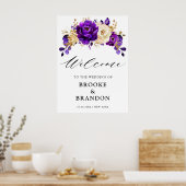 Koninklijk Paars Violet Gold Floral Weduwschap Wel Poster (Keuken)