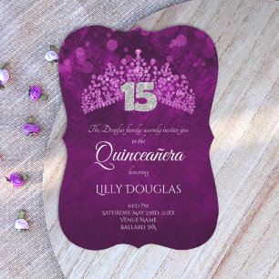 Koninklijk Paars, Violet Quinceanera met Roze Tiar Kaart