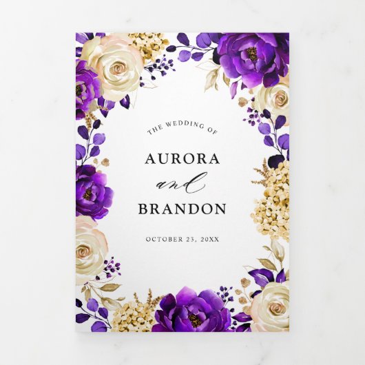 Koninklijk Paars Violette Gouden Bloemige Botanisc Drieluik Aankondiging (Cover)
