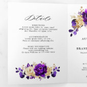 Koninklijk Paars Violette Gouden Bloemige Botanisc Drieluik Aankondiging (Binnenzijde eerst)