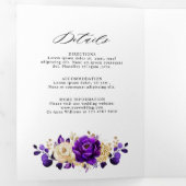 Koninklijk Paars Violette Gouden Bloemige Botanisc Drieluik Aankondiging (Binnenzijde eerst)