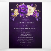 Koninklijk Paars Violette Gouden Bloemige Botanisc Drieluik Aankondiging (Binnenkant midden)