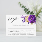 Koninklijk Paars Violette Gouden Bloemige Botanisc RSVP Kaartje (Staand voorkant)