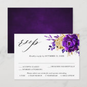 Koninklijk Paars Violette Gouden Bloemige Botanisc RSVP Kaartje (Voorkant / Achterkant)