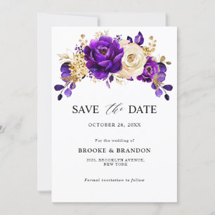 Koninklijk Paars Violette Gouden Bloemige Botanisc Save The Date
