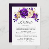 Koninklijk Paars Violette Gouden Botanische Trouwd Informatiekaartje (Voorkant / Achterkant)