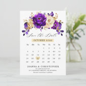 Koninklijk Paars Viooltje Goud kalender Save The Date (Staand voorkant)