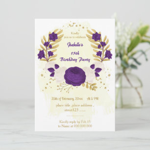koninklijk paars - wit bloemen goudfeest kaart