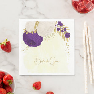 koninklijk paars & witte bloemen goud servet