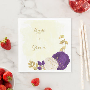 koninklijk paars & witte bloemen goud servet