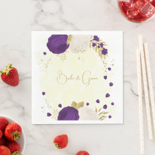 koninklijk paars & witte bloemen gouden bruiloft servet