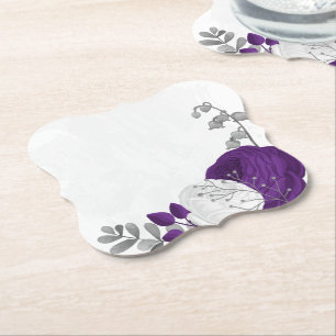 koninklijk paars & witte bloemen zilver kartonnen onderzetters
