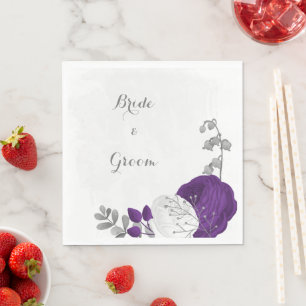 koninklijk paars & witte bloemen zilver servet