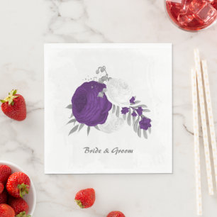 koninklijk paars & witte bloemen zilver servet