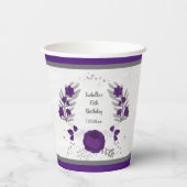 koninklijk paars & witte bloemen zilveren krans papieren bekers (Achterkant)