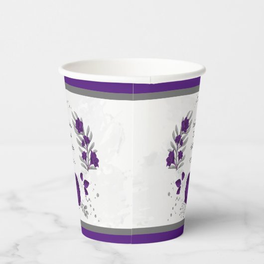koninklijk paars & witte bloemen zilveren krans papieren bekers (Rechts)