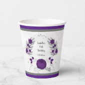 koninklijk paars & witte bloemen zilveren krans papieren bekers (Voorkant)