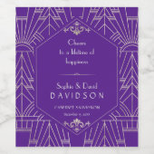 Koninklijk Paars Zilver Great Gatsby 20s Bruiloft Wijn Etiket (Enkel label)