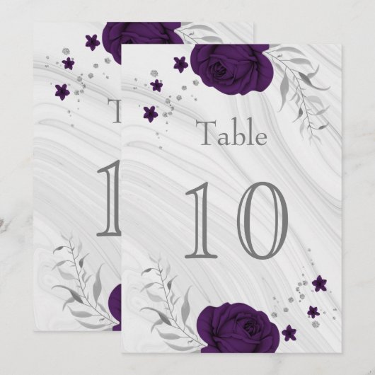 koninklijk paars zilverbloemetnummer kaart (Voorkant / Achterkant)