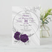 koninklijk paars zilveren florgeometrisch verjaard kaart (Staand voorkant)