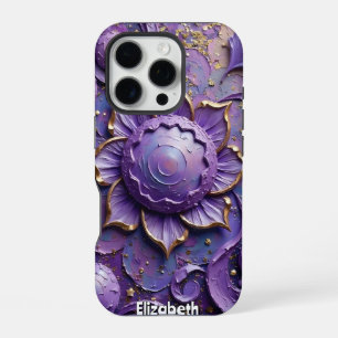Koninklijk Paarse Bloemrijke Abstracte Kunst iPhone 16 Pro Hoesje