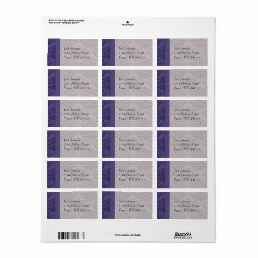 Koninklijk Paarse Damast Trouw Etiket (Full Sheet)