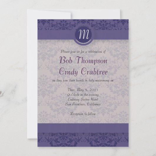 Koninklijk Paarse Damast Trouw Kaart (Achterkant)