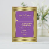 Koninklijk Paarse en Gouden Huwelijksreactie RSVP Kaartje (Staand voorkant)