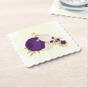 koninklijk paarse en witte bloemen goud kartonnen onderzetters