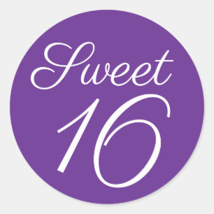 Koninklijk Paarse en Witte Sweet 16 Typografie Ronde Sticker