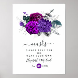 Koninklijk Paarse en Zilveren Bloemige Trouw Gezic Poster