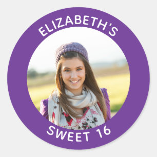 Koninklijk Paarse Foto Sweet 16 Verjaardagsfavorie Ronde Sticker