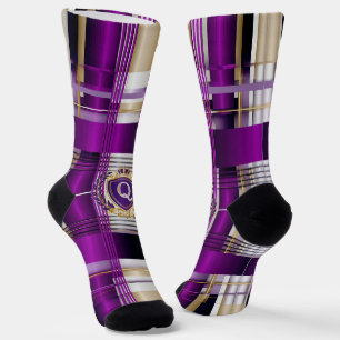 Koninklijk Paarse Geruite Monogram Crew Socks Sokken