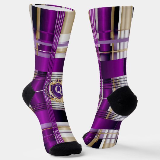 Koninklijk Paarse Geruite Monogram Crew Socks Sokken (Gebogen)