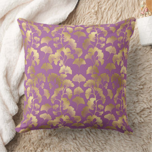 Koninklijk Paarse Ginkgo Blad Luxe Gouden Patroon Kussen