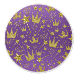 Koninklijk Paarse & Gouden Glitter Meisjes Prinses Keramische Knop