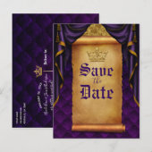 Koninklijk Paarse Gouden Gordijnen Rol Huwelijksda Aankondigingskaart (Voorkant / Achterkant)