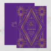Koninklijk Paarse Gouden Great Gatsby Bruiloft Kaart (Voorkant / Achterkant)
