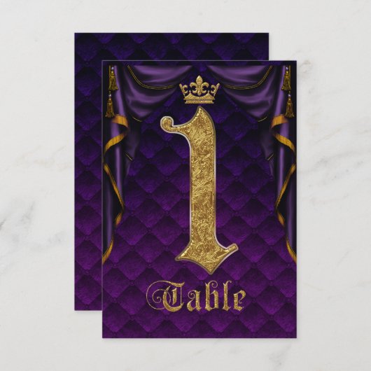 Koninklijk Paarse Gouden Kroon Trouwtafel Nummer 1 Kaart (Voorkant / Achterkant)