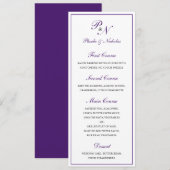 Koninklijk Paarse Klassieke Elegante Bruiloft Menu (Voorkant / Achterkant)