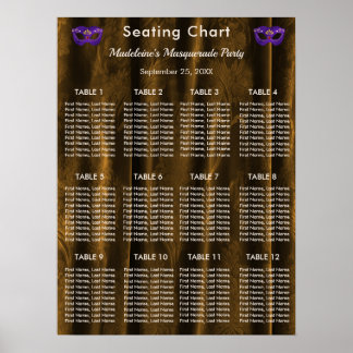 Koninklijk Paarse Masquerade Gouden Damast 12 Tafe Poster