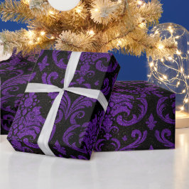 Koninklijk Paarse Metallic Zwarte Glitter Patroon Cadeaupapier