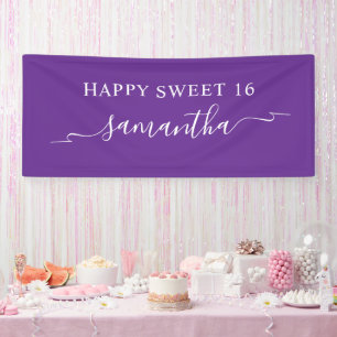 Koninklijk Paarse Witte Gelukkige Sweet 16 Lint Na Spandoek