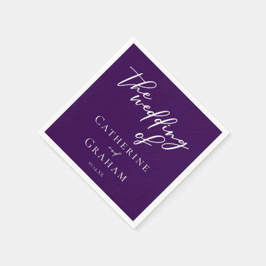 Koninklijk Paarse Witte Typografie Avond Huwelijk Servet (Hoek)