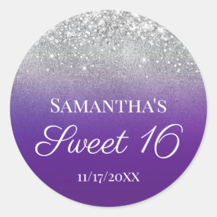 Koninklijk Paarse Zilveren Ombre Glitter Sweet 16 Ronde Sticker