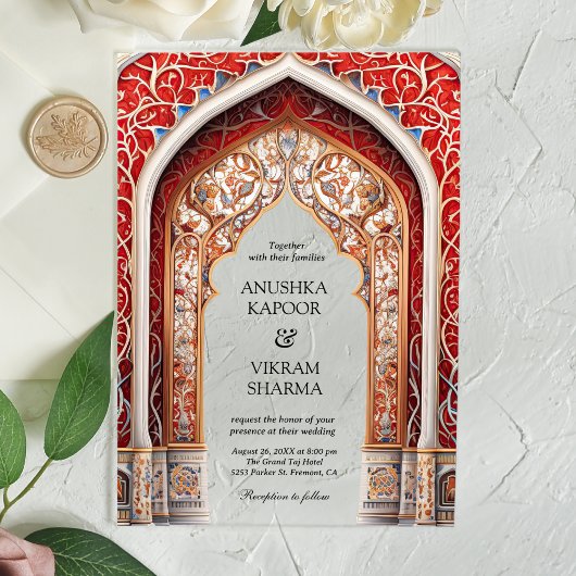 Koninklijk Paleis Rode Boog Indiase bruiloft Acryl Uitnodigingen