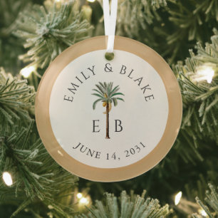 Koninklijk Palm Logo Elegant Tropisch Monogram Huw Glas Ornament
